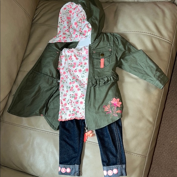 Little Lass Other - Floral Green Kids Jacket set 24 months